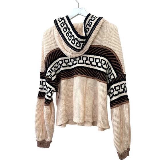 Free People Cardiff Waffle Knit Hoodie Pullover Top Size Medium - Picture 6 of 11